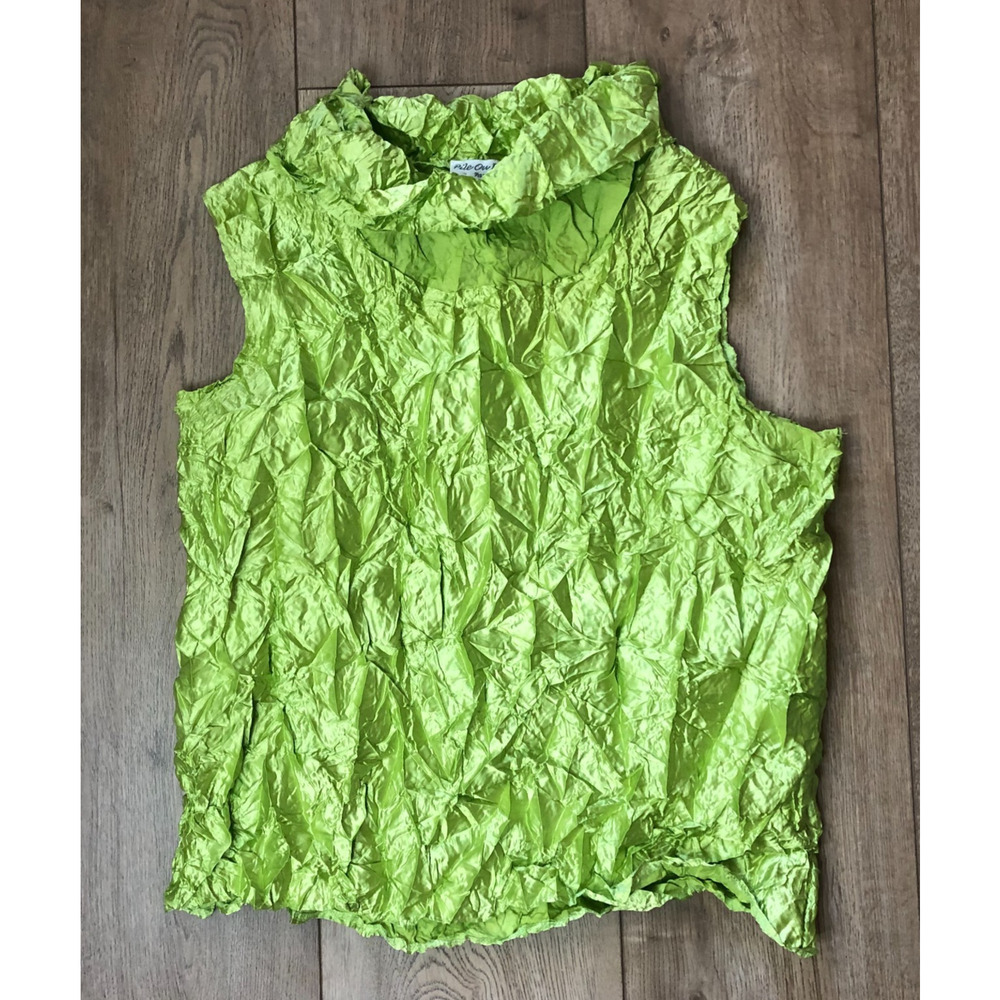 Vtg Y2K Pile Ou Face Sleeveless Ruched Stretch Yellow Tank Top OS Made in France